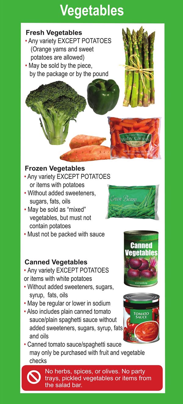 Connecticut WIC Food List Fresh Vegetables
