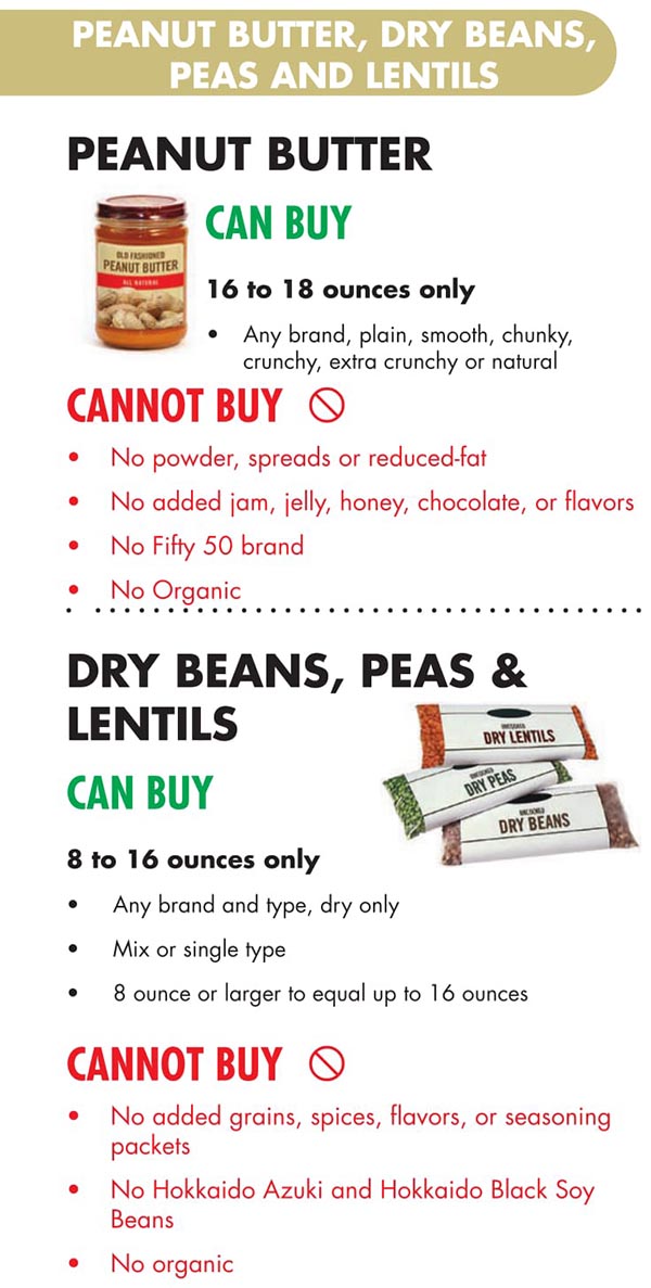 Hawaii WIC Food List Peanut Butter, Dry Beans, Peas and Lentils