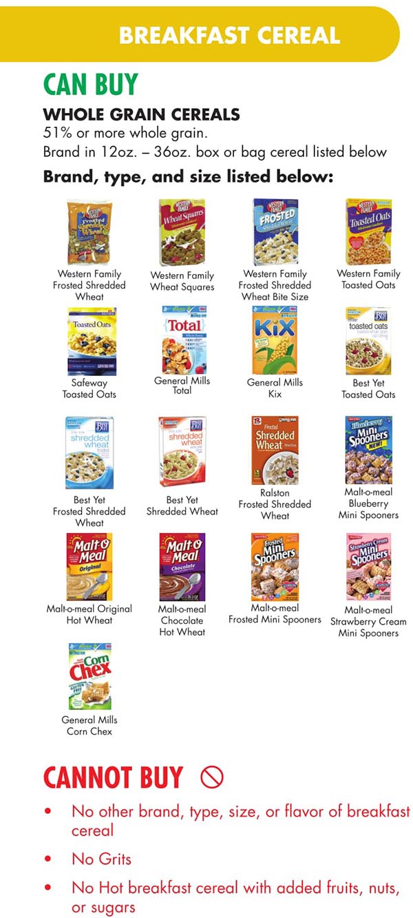 Hawaii WIC Food List Breakfast Cereal