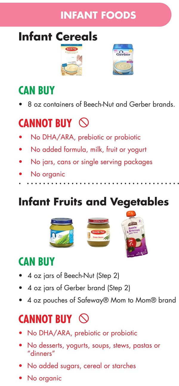 Hawaii WIC Food List Infant Foods, Infant Cereals, Infant Fruits and Vegetables