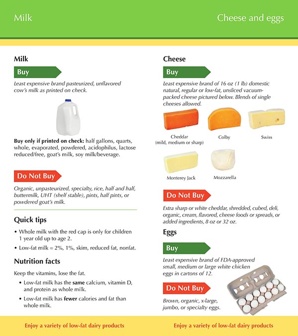 Idaho WIC Food List Milk, Cheese and Eggs