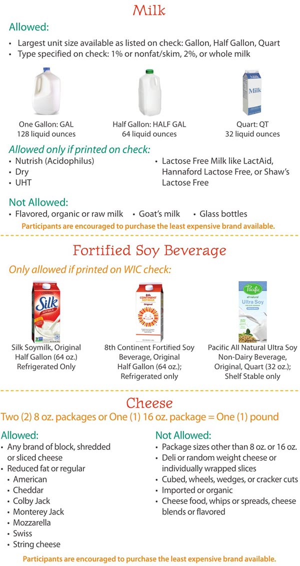 Maine WIC Food List Milk, Cheese and Soy Beverage