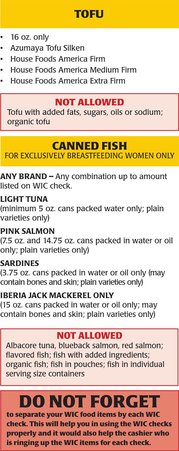New Jersey WIC Food List Tofu and Canned Fish