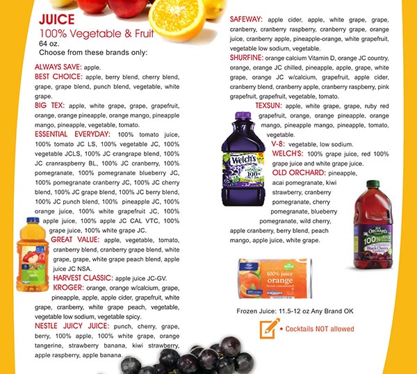 New Mexico WIC Food List Vegetable and Fruit Juice and Frozen Juice
