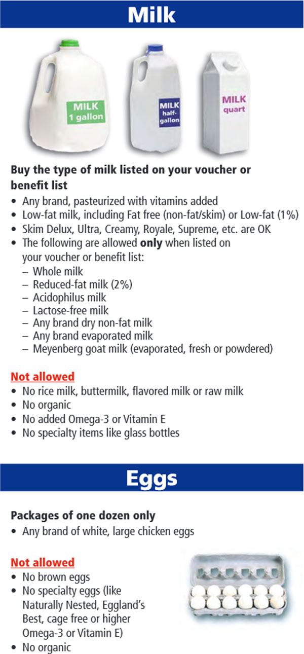 Oregon WIC Food List Milk and Eggs