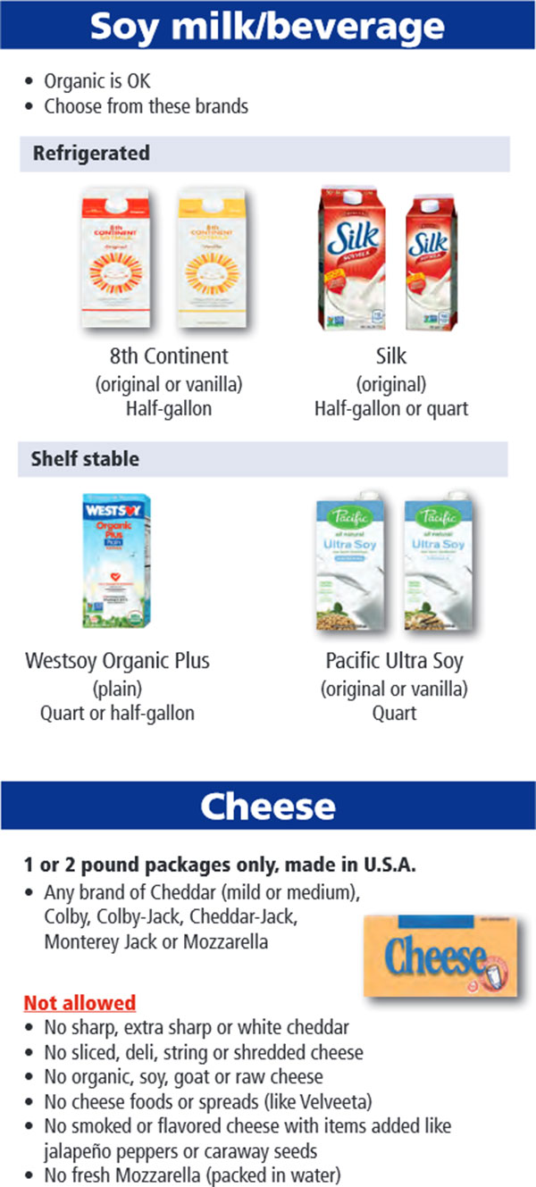 Oregon WIC Food List Soy Milk, Soy Beverage and Cheese