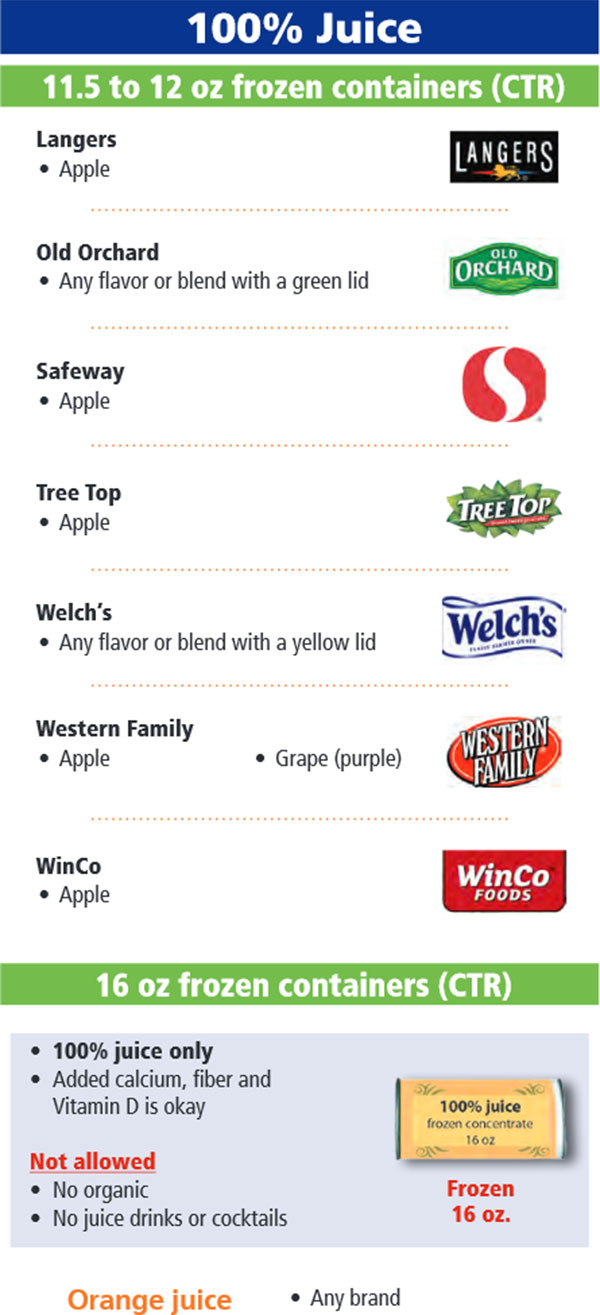 Oregon WIC Food List 16oz Frozen Juice Containers