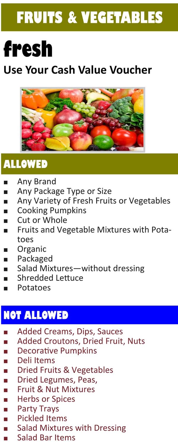 South Dakota WIC Food List Allowed and not Allowed Fruits and Vegetables
