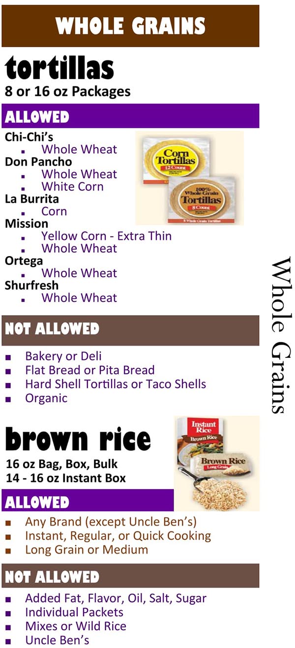 South Dakota WIC Food List Whole Grains, Tortillas and Brown Rice