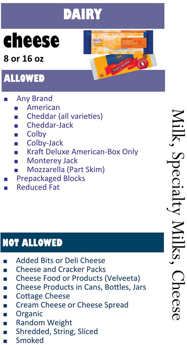South Dakota WIC Food List Dairy and Cheese
