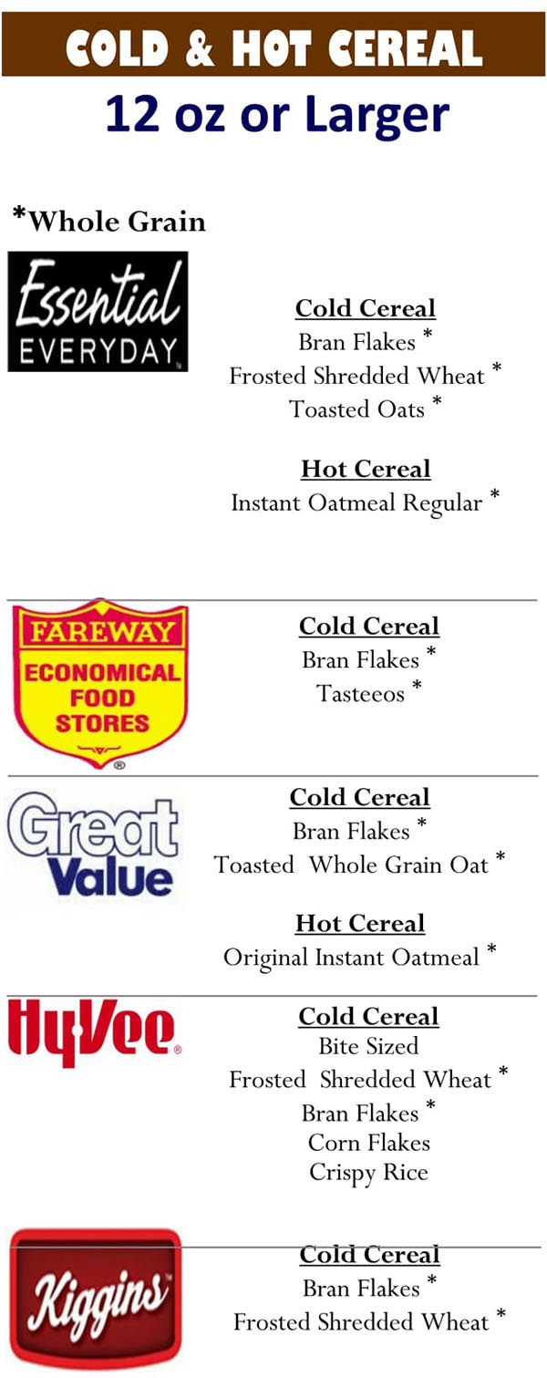 South Dakota WIC Food List Cold and Hot Cereal 12oz or Larger