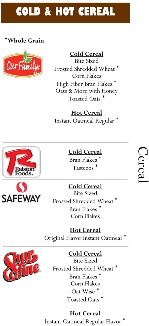 South Dakota WIC Food List Hot and Cold Cereal Products