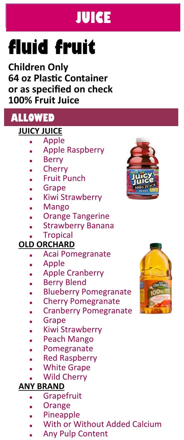 South Dakota WIC Food List Juice and Fluid Fruit