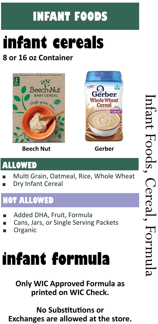 South Dakota WIC Food List Infant Foods, Infant Cereals and Infant Formula