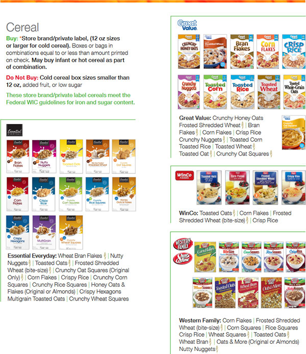 Utah WIC Food List Cereal