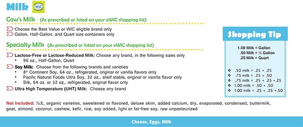 Virginia WIC Food List Milk, Cows Milk and Specialty Milk