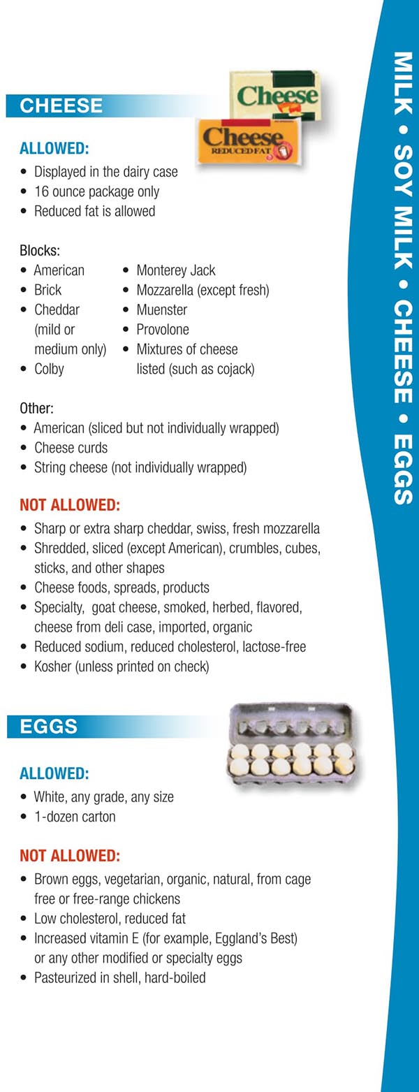 Wisconsin WIC Food List Cheese and Eggs