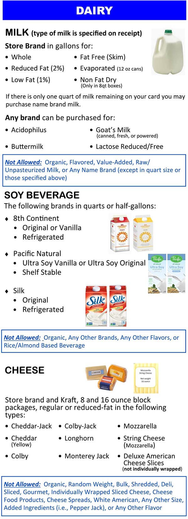 Wyoming WIC Food List Dairy, Soy Beverage and Cheese