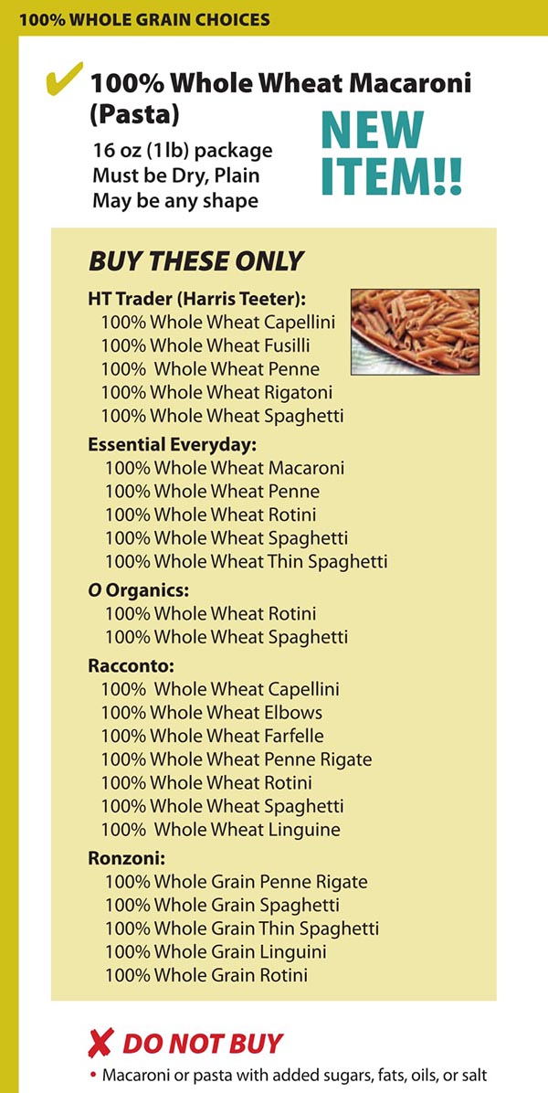 District Of Columbia WIC Food List Whole Wheat Macaroni