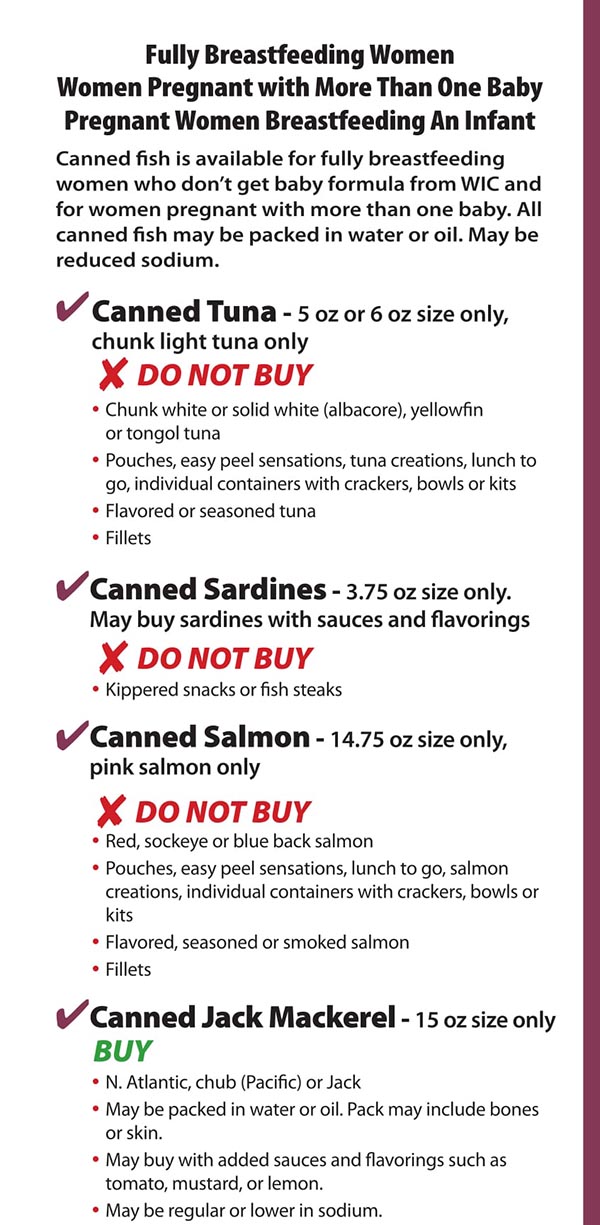 District Of Columbia WIC Food List Canned Tuna, Canned Sardines, Canned Salmon and Canned Jack Mackerel